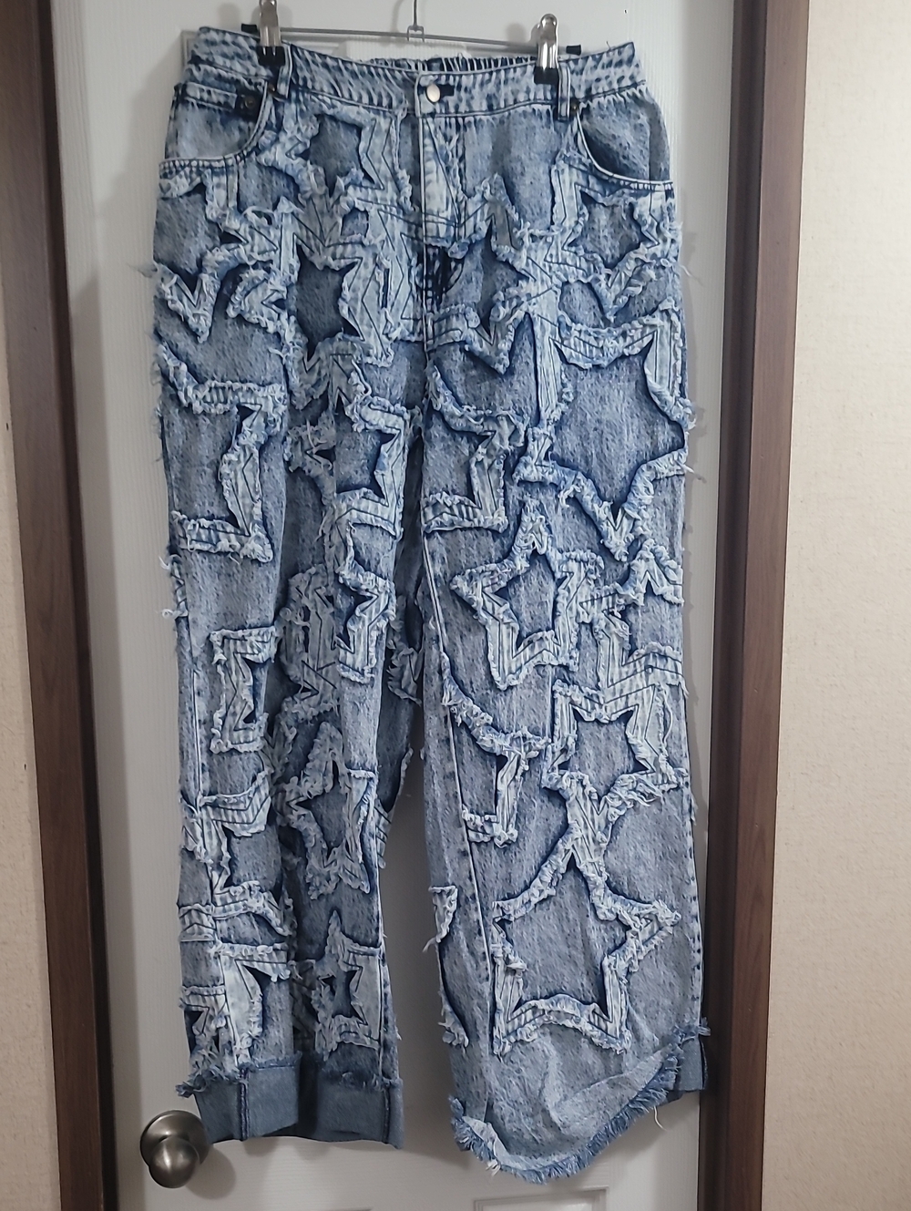 Oli & Hali Jeans Frayed Star Patchwork Light Wash Denim Jeans